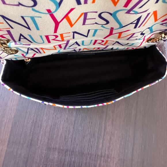 YSL Saint Laurent Jamie Medium Logo Print Quilted Silk Crossbody Handbag - Picture 8 of 13